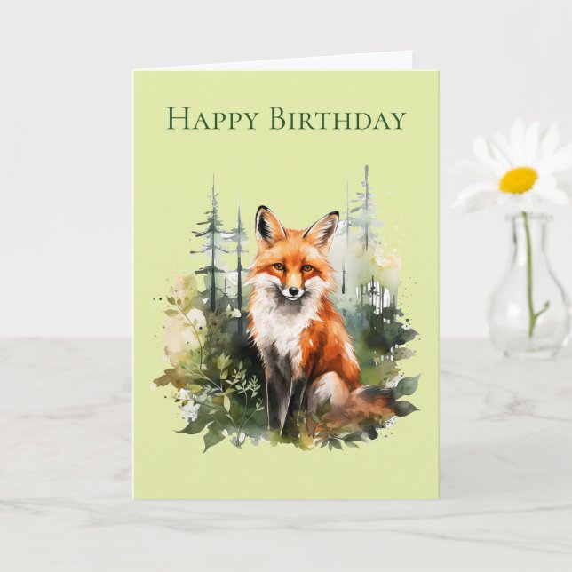 Tarjeta de cumpleaños de un zorro en un bosque #1 (Planta pequeña)
