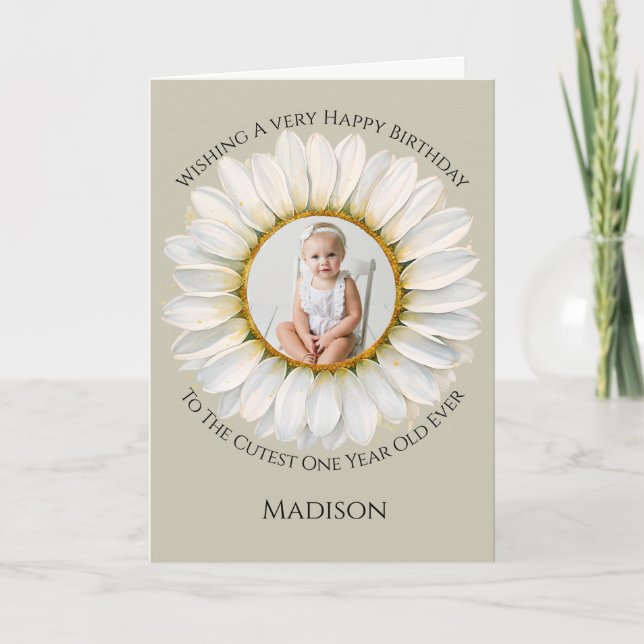 Tarjeta de cumpleaños de una foto de Daisy de un a (Anverso)