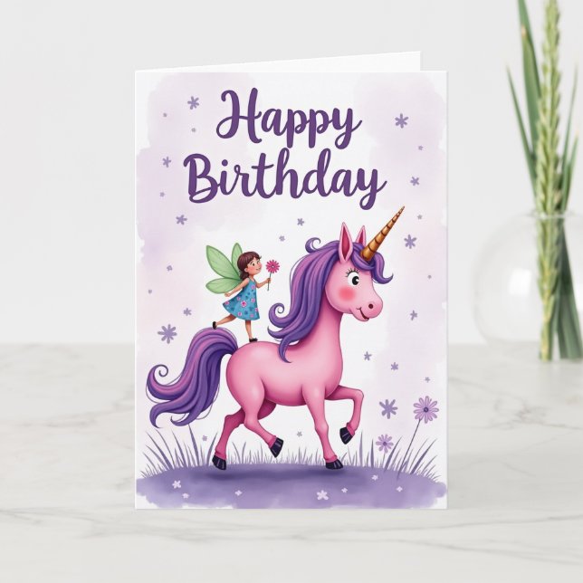 Tarjeta de cumpleaños de unicornio caprichosa (Anverso)