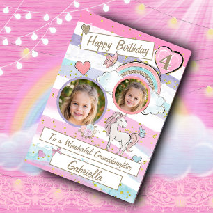 Tarjeta de cumpleaños de unicornio con dos fotos