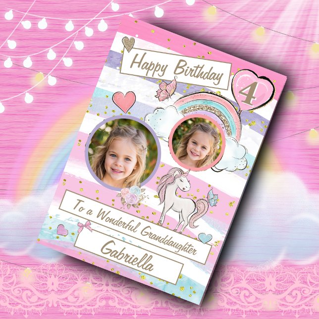 Tarjeta de cumpleaños de unicornio con dos fotos (Subido por el creador)