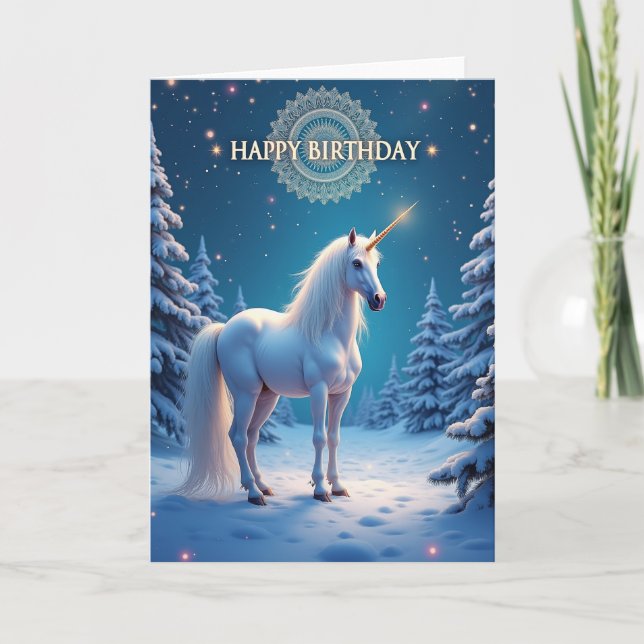 Tarjeta de cumpleaños de unicornio congelado (Anverso)