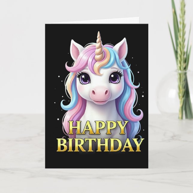 TARJETA DE CUMPLEAÑOS DE UNICORNIO EN PRIMER PLANO (Anverso)