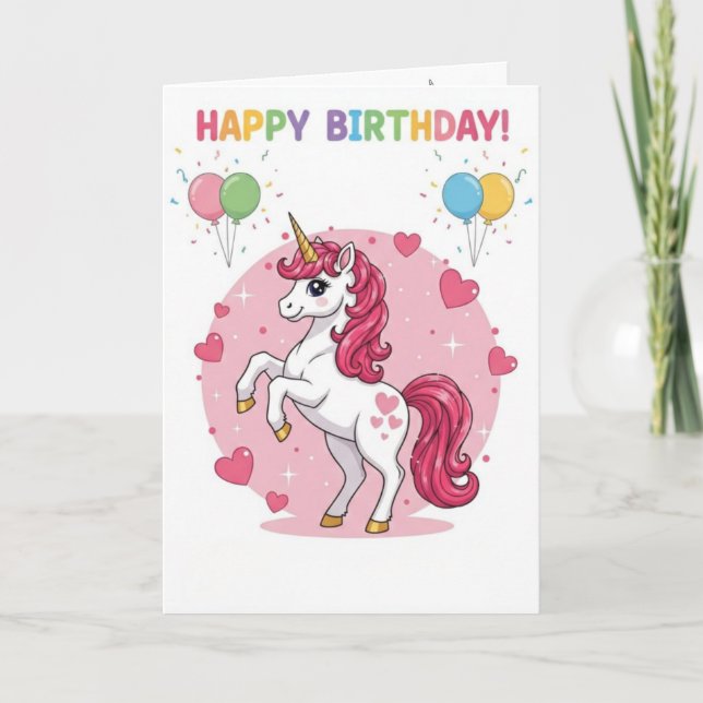 Tarjeta de cumpleaños de Unicornio | Lluvia de col (Anverso)