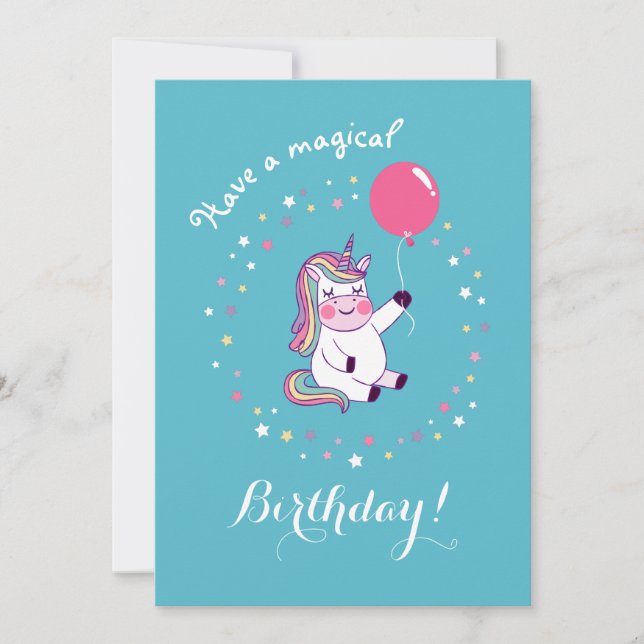 Tarjeta de cumpleaños de unicornio mágica de arcoi (Anverso)