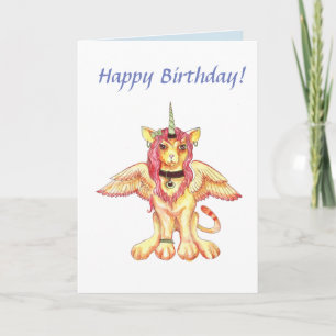 Tarjeta de cumpleaños de Unicornio para gato león