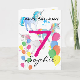 Tarjeta de cumpleaños de unicornio para niña de 7 
