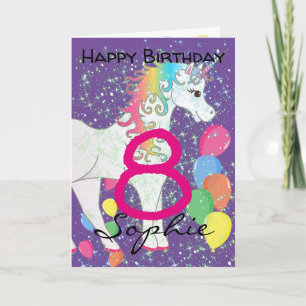 Tarjeta de cumpleaños de unicornio para niña de 8