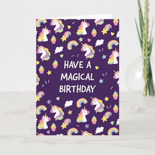 Tarjeta de cumpleaños de unicornio para niñas (Anverso)