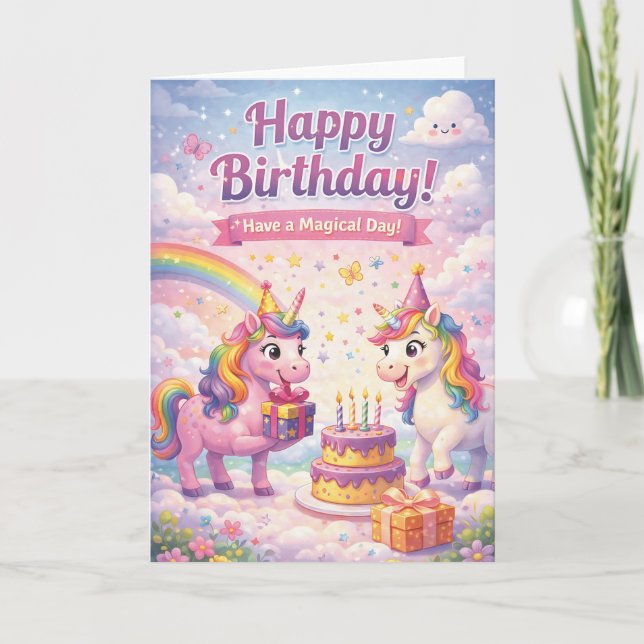 Tarjeta de cumpleaños de unicornio para niñas (Anverso)