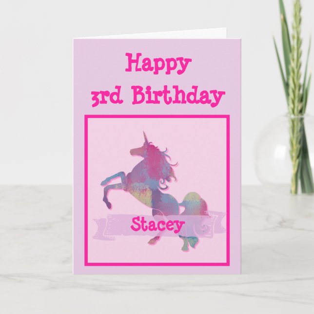 Tarjeta de cumpleaños de Unicornio Pastel Rosa (Anverso)