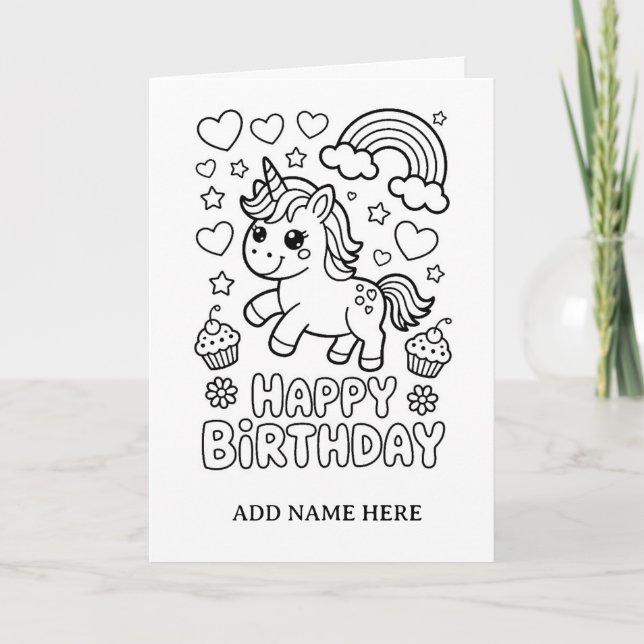 tarjeta de cumpleaños de unicornio plegable para c (Anverso)