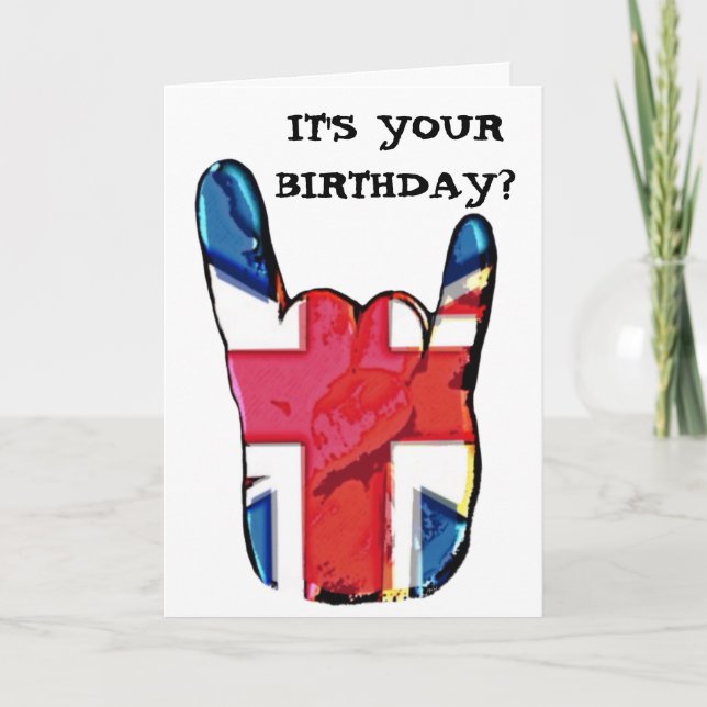 Tarjeta de cumpleaños de Union Jack Horns Pop Art  (Anverso)