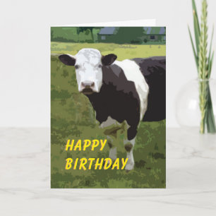 Tarjeta de cumpleaños de vaca blanca y negra