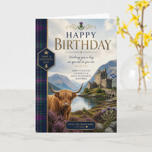 Tarjeta de cumpleaños de vaca de las Highlands de