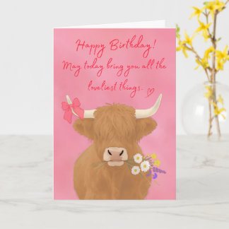 Tarjeta de cumpleaños de vaca de las Highlands lin
