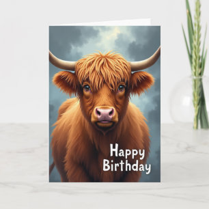 Tarjeta de cumpleaños de vaca despeinada de papel 