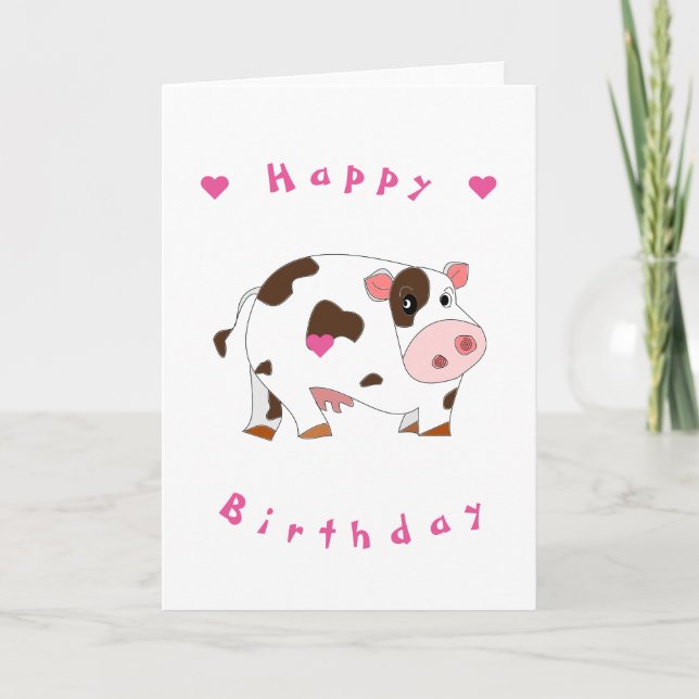 Tarjeta de cumpleaños de vaca pequeña - Personaliz (Anverso)