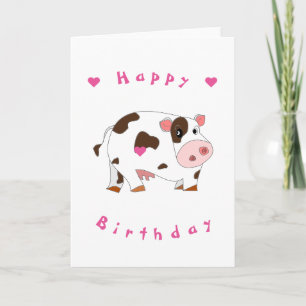Tarjeta de cumpleaños de vaca pequeña - Personaliz