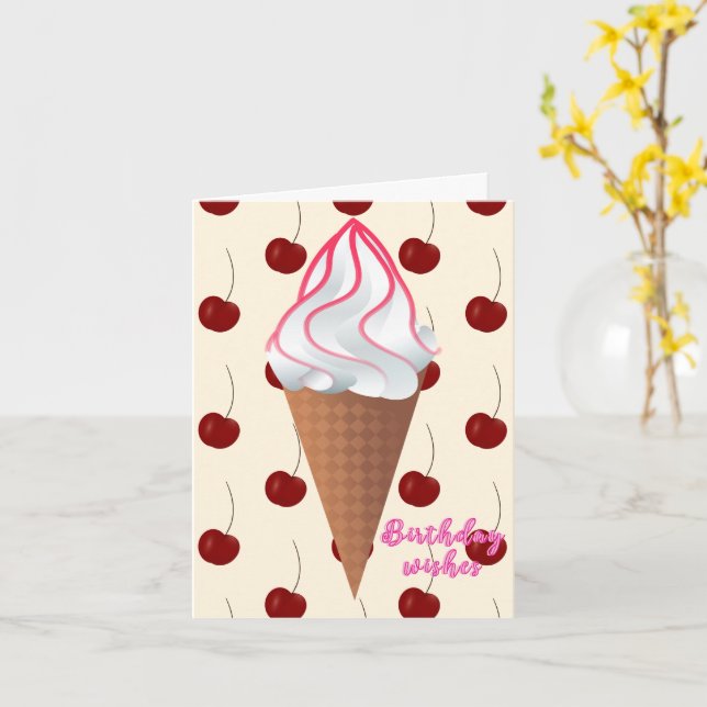 Tarjeta de cumpleaños de vainilla Ice Cream Cone (flor amarilla)