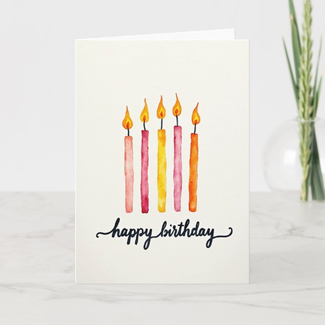 Tarjeta de cumpleaños de vela con acuarela alegre (Anverso)