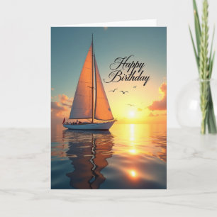 Tarjeta de cumpleaños de velero dorado