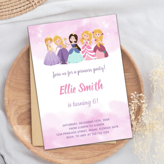 Tarjeta de cumpleaños de venta al personalizado Fa (Princesses Birthday Invitations)