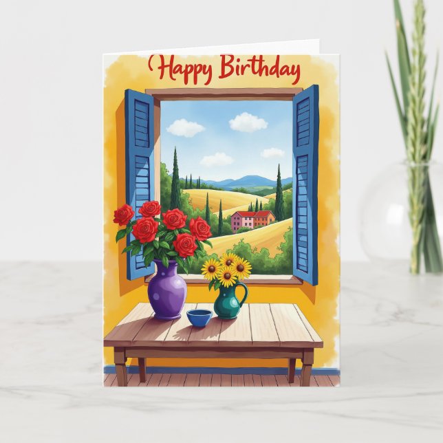 Tarjeta de cumpleaños de ventana alegre (Anverso)