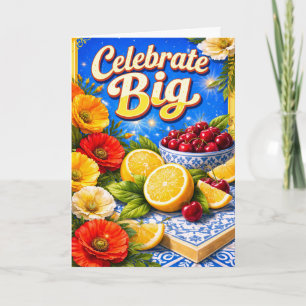 Tarjeta de cumpleaños de verano de frutas y flores