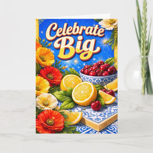 Tarjeta de cumpleaños de verano de frutas y flores (Anverso)