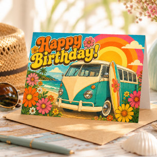 Tarjeta de cumpleaños de verano retro vintage de f
