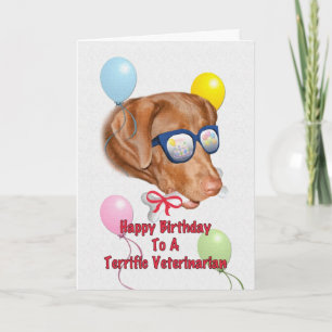 Tarjeta de cumpleaños de veterinario con perro de 