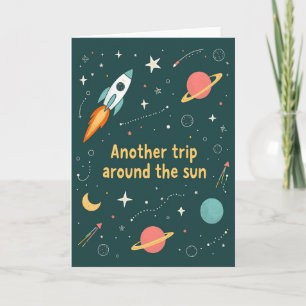 Tarjeta de cumpleaños de viaje en cohete