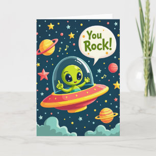 Tarjeta de cumpleaños de viaje espacial alegre