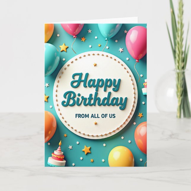 Tarjeta de cumpleaños de vibrante aguamarina (Anverso)