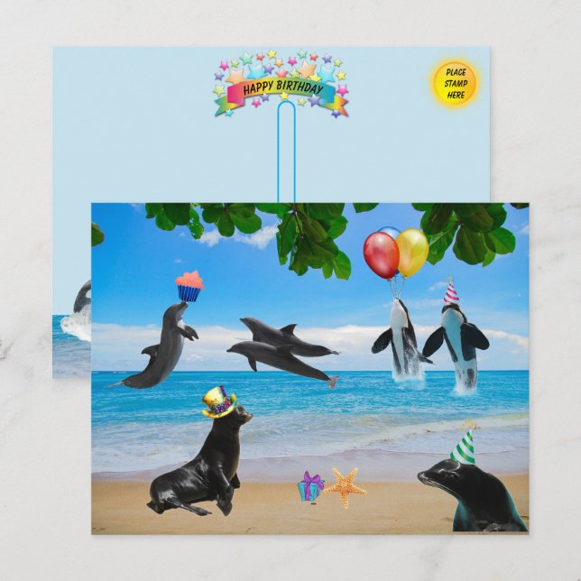 Tarjeta de cumpleaños de vida marina muy tonta (Anverso / Reverso)