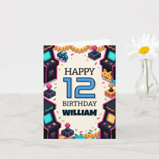 Tarjeta de cumpleaños de videojuegos con arte de p