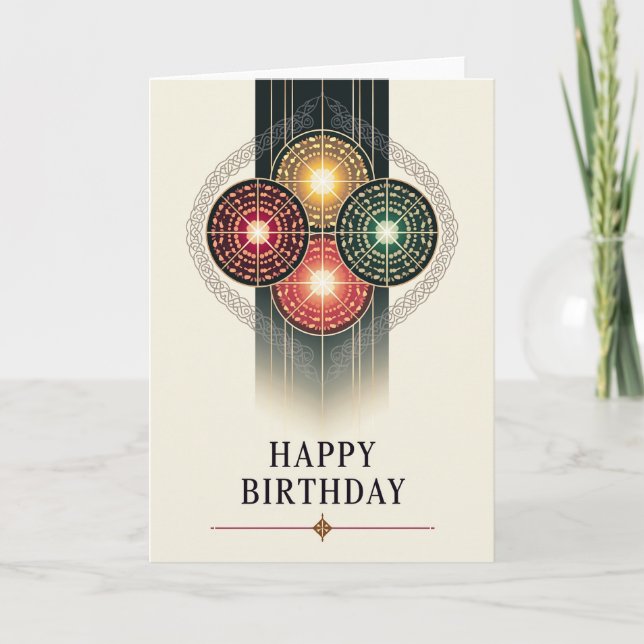 Tarjeta de cumpleaños de vidrio tintado alegre (Anverso)