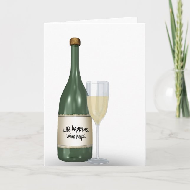 Tarjeta de cumpleaños de vino blanco y botella (Anverso)