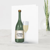 Tarjeta de cumpleaños de vino blanco y botella