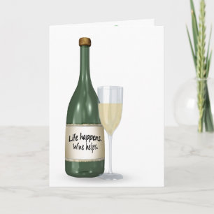 Tarjeta de cumpleaños de vino blanco y botella