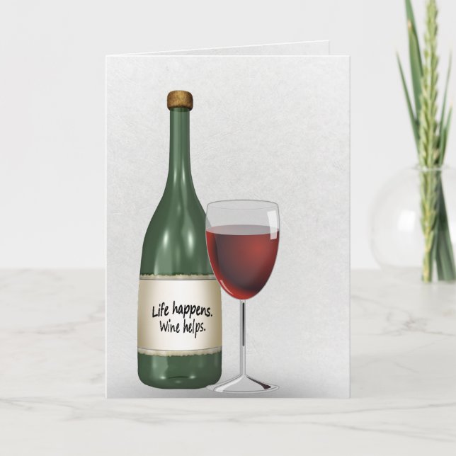 Tarjeta de cumpleaños de vino tinto y botella (Anverso)