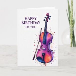 Tarjeta de cumpleaños de violín al acuarela