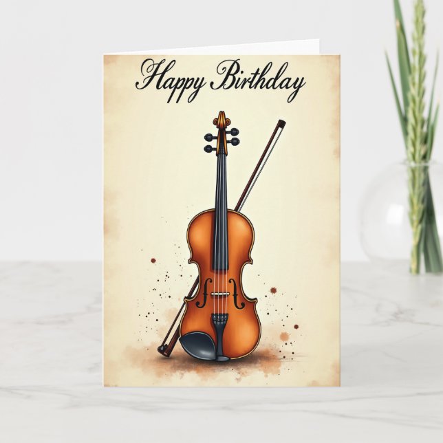 Tarjeta de cumpleaños de violín melódico (Anverso)