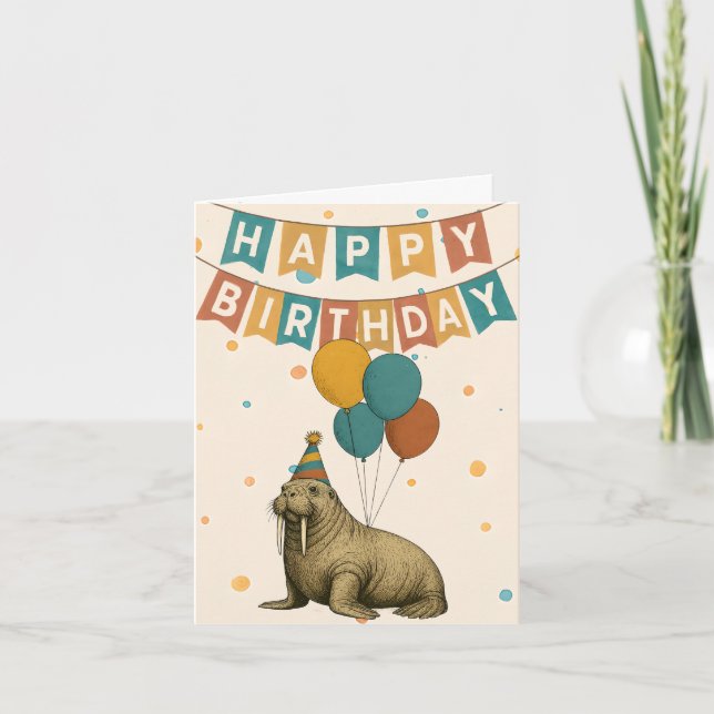 Tarjeta de cumpleaños de Walrus - Fiesta divertida (Anverso)