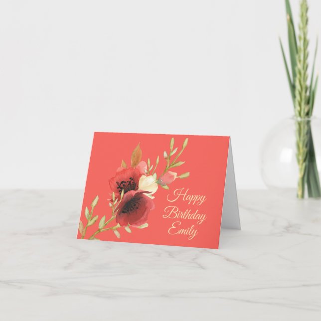 Tarjeta de cumpleaños de Watercolor Poppies (Anverso)