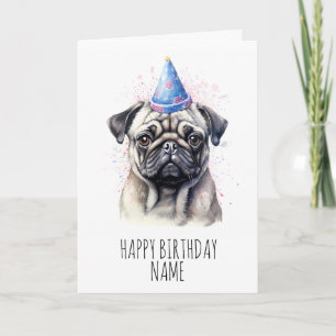 Tarjeta de cumpleaños de Watercolor Pug
