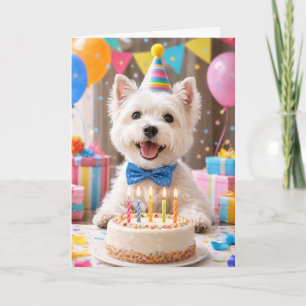 Tarjeta de cumpleaños de Westie con pastel Tarje