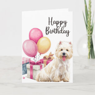 Tarjeta de cumpleaños de Westie con pastel   Tarje