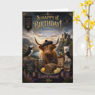 Tarjeta de cumpleaños de whisky Haggis de vaca de